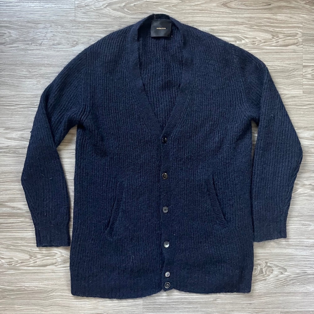 Undercover Navy Mohair Blend Ribbed Cardigan Sweater Mens Size 4 N4907